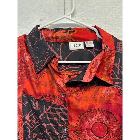 Chico's 100% Silk Long Sleeve Women Button Up Blouse Size XL (3) Patchwork Style - Picture 6 of 8